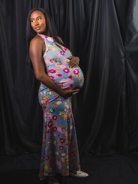 Backless Floral Maternity Maxi Dress - Blue